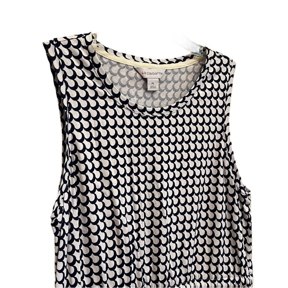 Liz Claiborne Sleeveless Navy & White Drawstring Belt Dress, Size Petite L - Picture 7 of 11